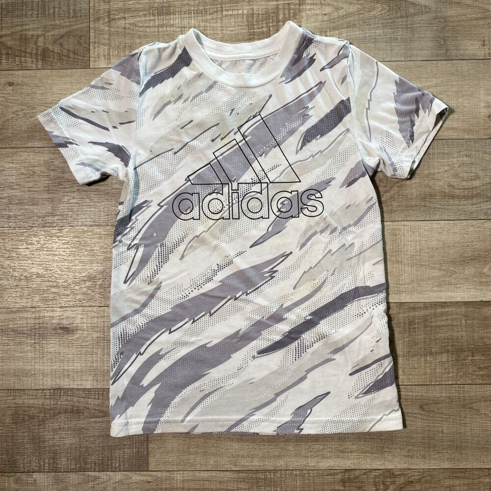 adidas Boys Graphic Cotton Basic T-Shirt Size 7 Crew Neck Pullover